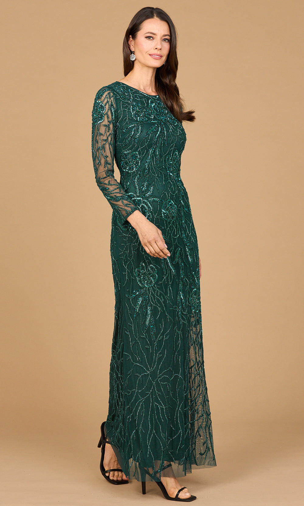 Lara Dresses 28889 - Beaded Jewel Neck Full Length Gown Formal Gowns