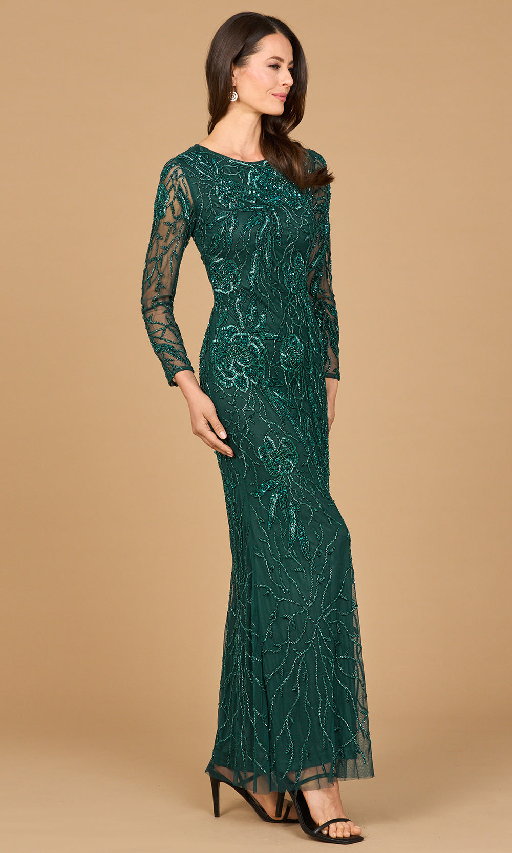 Lara Dresses 28889 - Beaded Jewel Neck Full Length Gown Formal Gowns