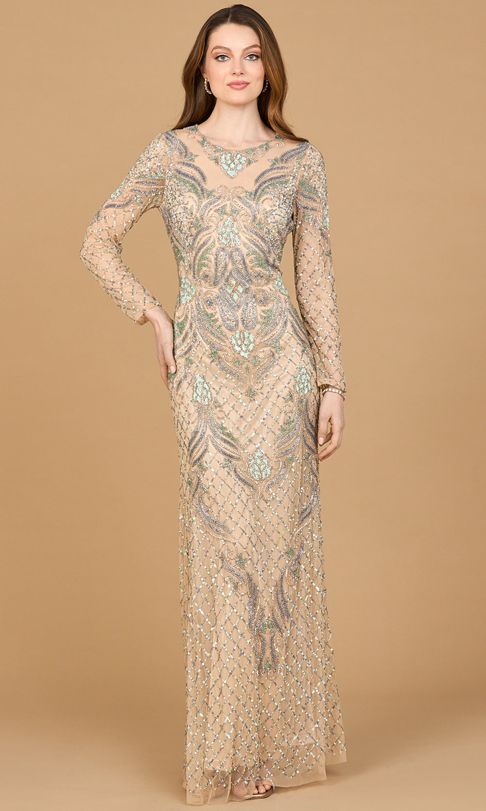 Lara Dresses 28895 - Lattice Pattern Illusion Jewel Gown Formal Gowns