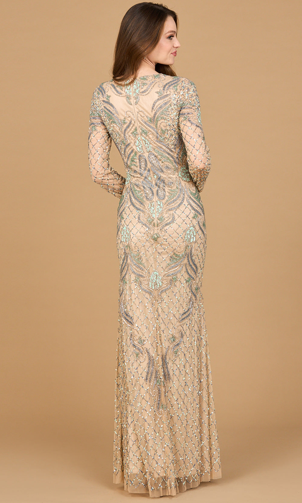 Lara Dresses 28895 - Lattice Pattern Illusion Jewel Gown Formal Gowns