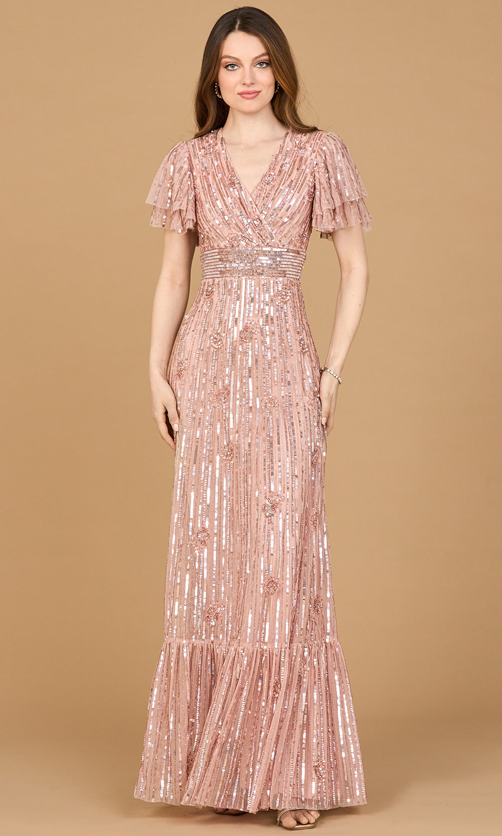 Lara Dresses 28899 - Sparkling Flutter Sleeve Evening Gown Formal Gowns