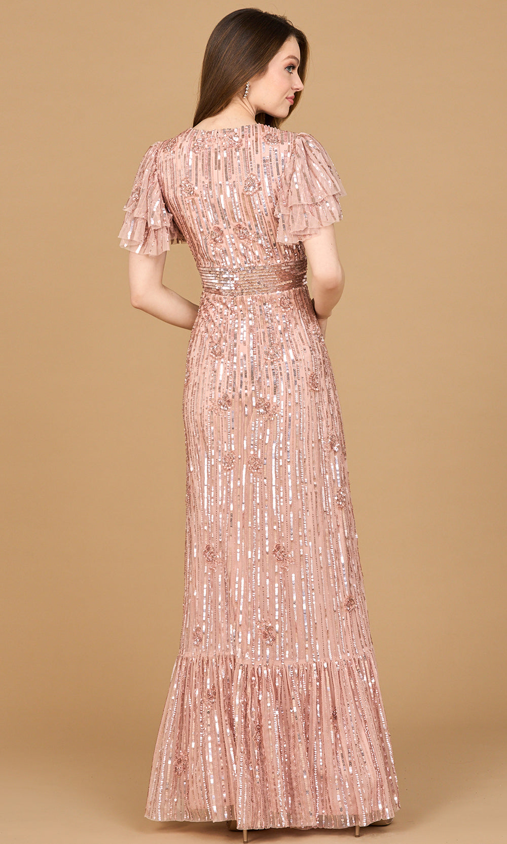 Lara Dresses 28899 - Sparkling Flutter Sleeve Evening Gown Formal Gowns