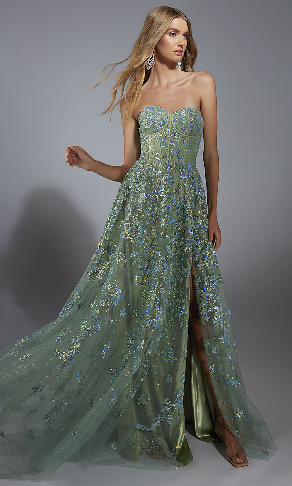 aerie long dresses Couture 288 - Glitter Tulle/Sequins A-line Dress LowStock:43619302080563 Portrait of a Lady neck Waistline Color:LIGHT MINK