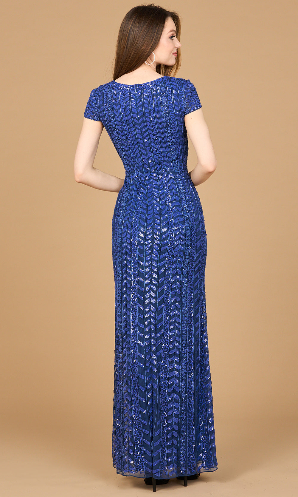 Lara Dresses 28900 - Chevron Beaded V-Neckline Formal Gown Formal Gowns