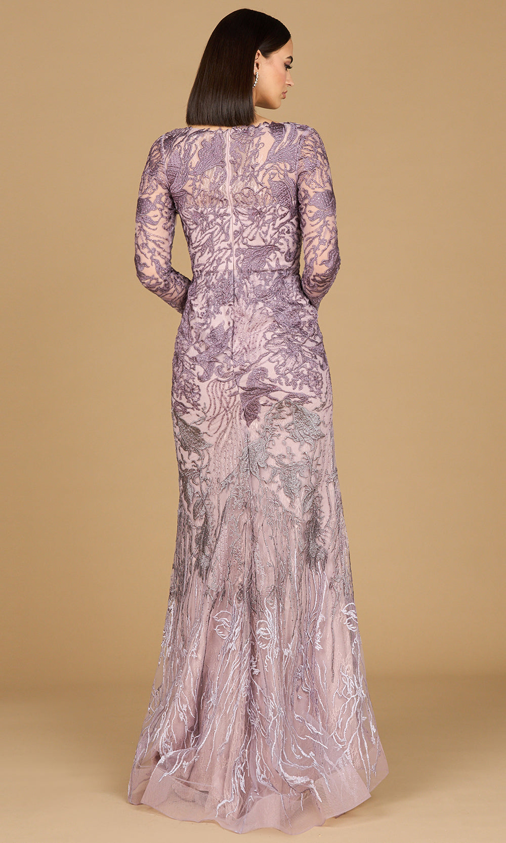 Lara Dresses 28921 - V-Neckline Lace Fitted Gown Formal Gowns