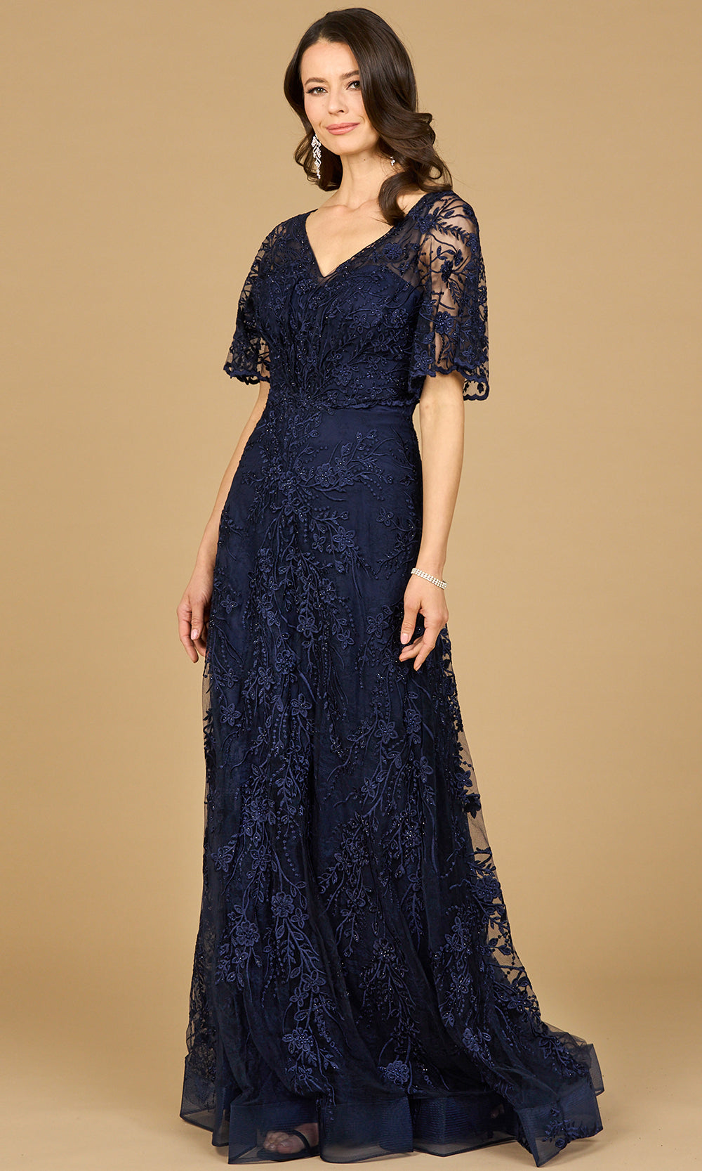 Lara Dresses 28923 - V-Neckline Sheer Flutter Sleeve Gown Mother of the Bride Dresses