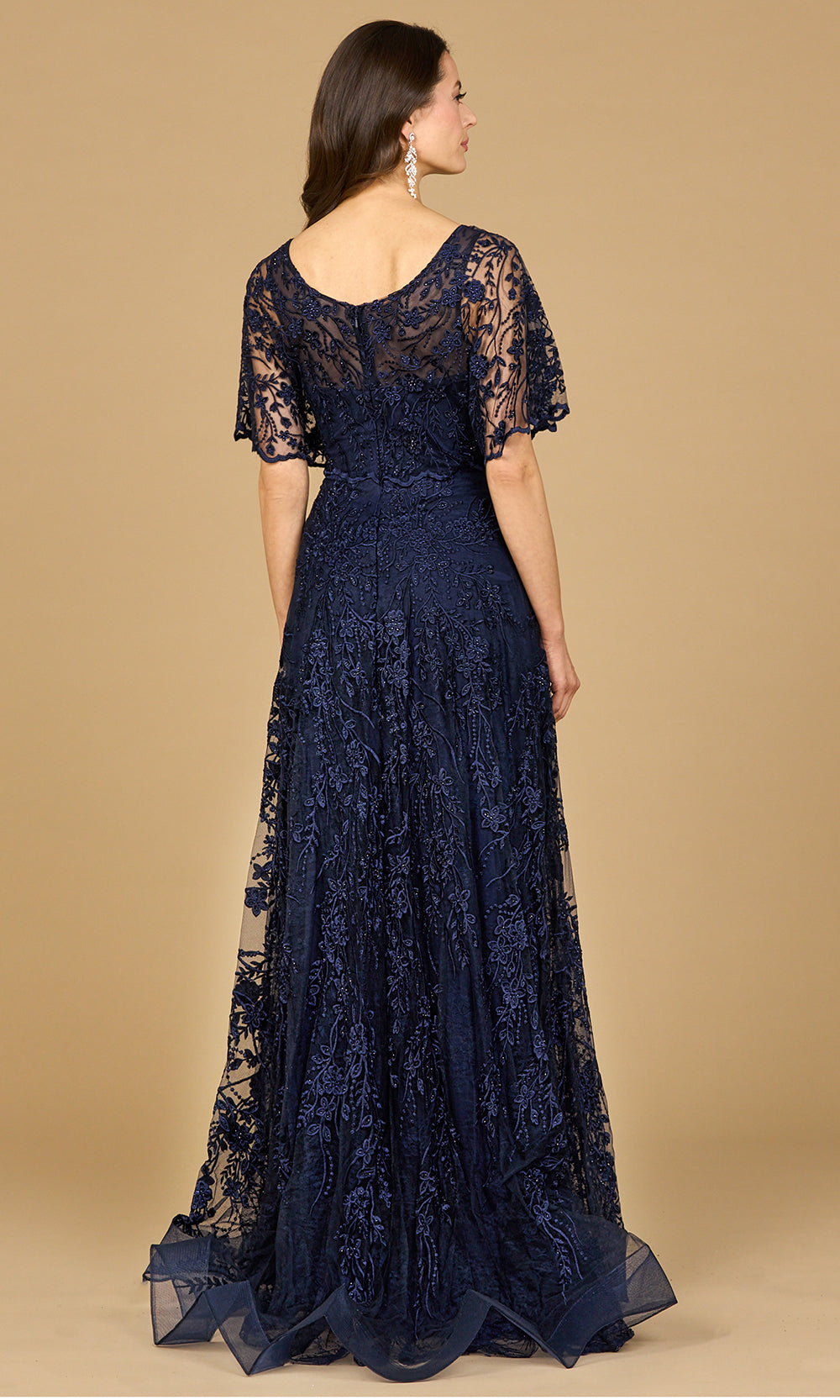 Lara Dresses 28923 - V-Neckline Sheer Flutter Sleeve Gown Mother of the Bride Dresses