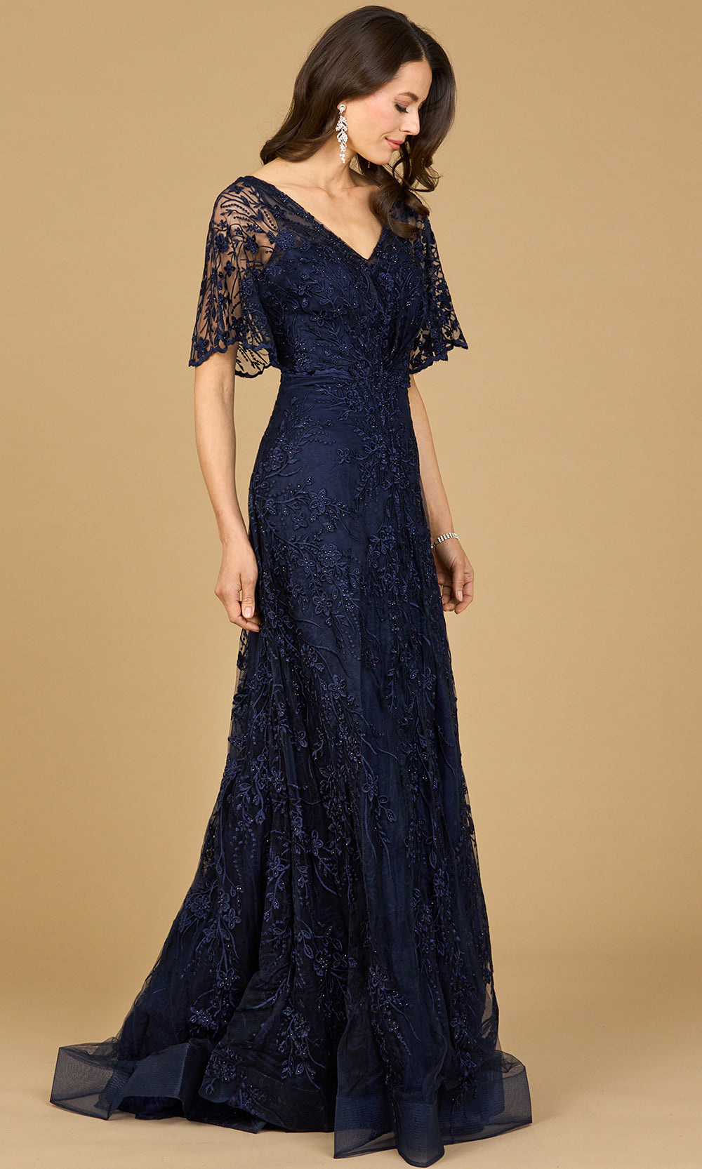 Lara Dresses 28923 - V-Neckline Sheer Flutter Sleeve Gown Mother of the Bride Dresses