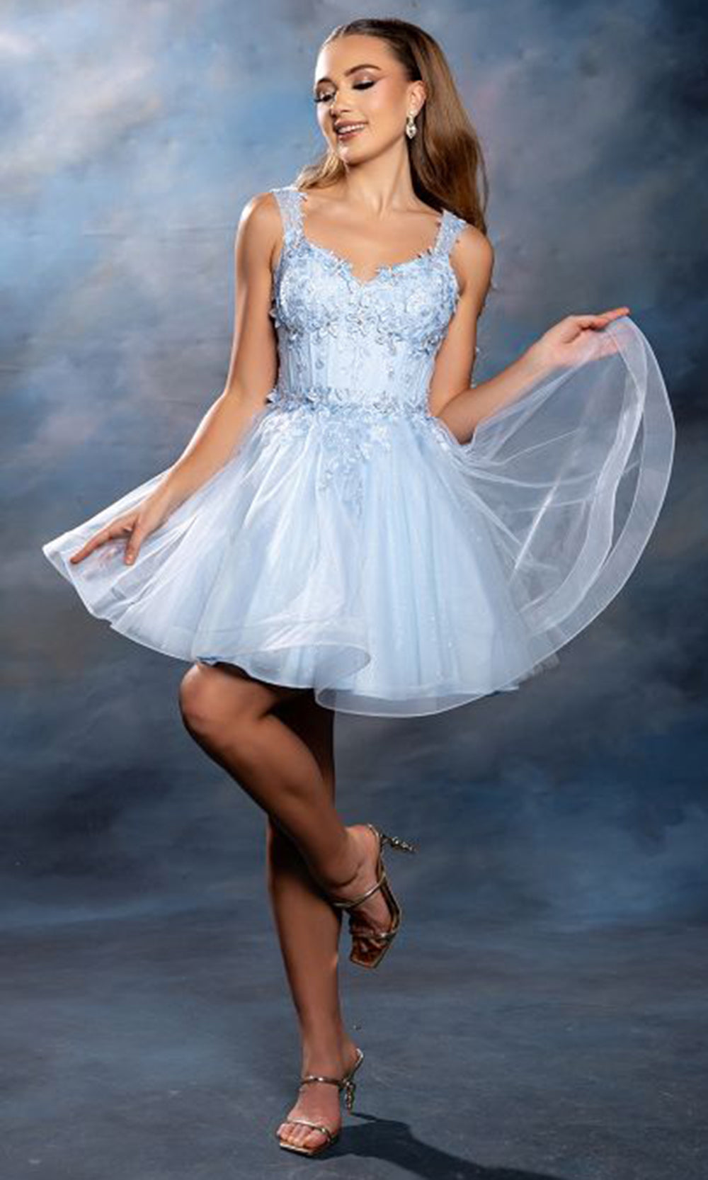 May Queen MQ2225 - Wide Strap Embroidered Short A-Line Dress
