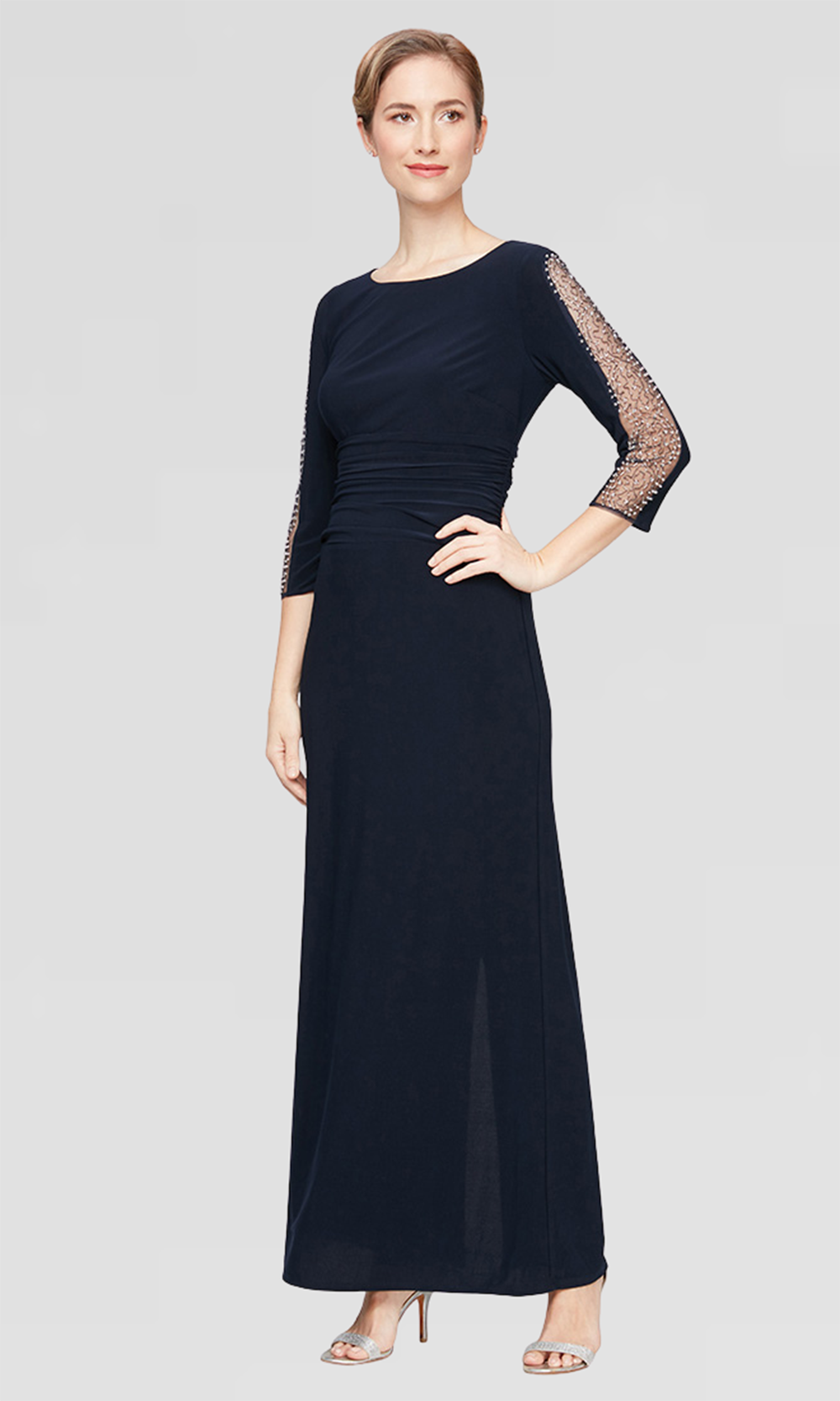 S.L. Fashions 9135172 - Ruched Waist Elegant Long Gown Formal Gowns
