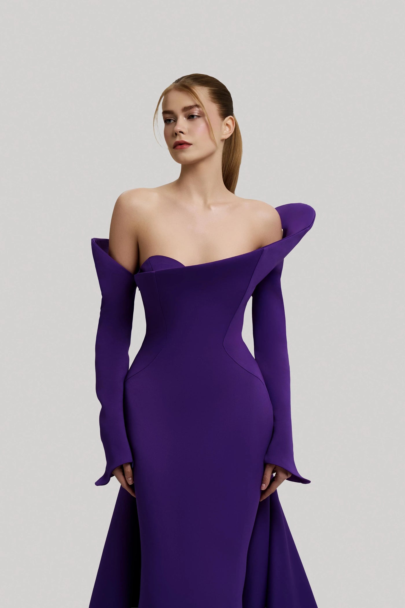 MNM Couture F02910 - Long Sleeve Sheath Gown with Overskirt