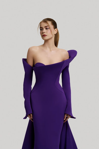 MNM Couture F02910 - Long Sleeve Sheath Gown with Overskirt