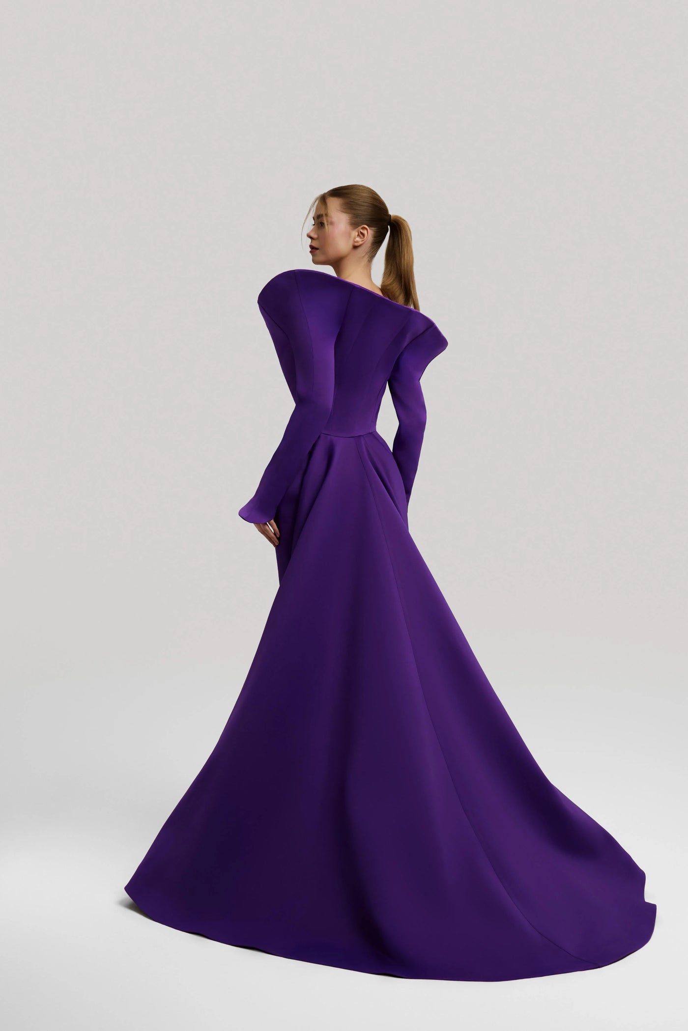 MNM Couture F02910 - Long Sleeve Sheath Gown with Overskirt