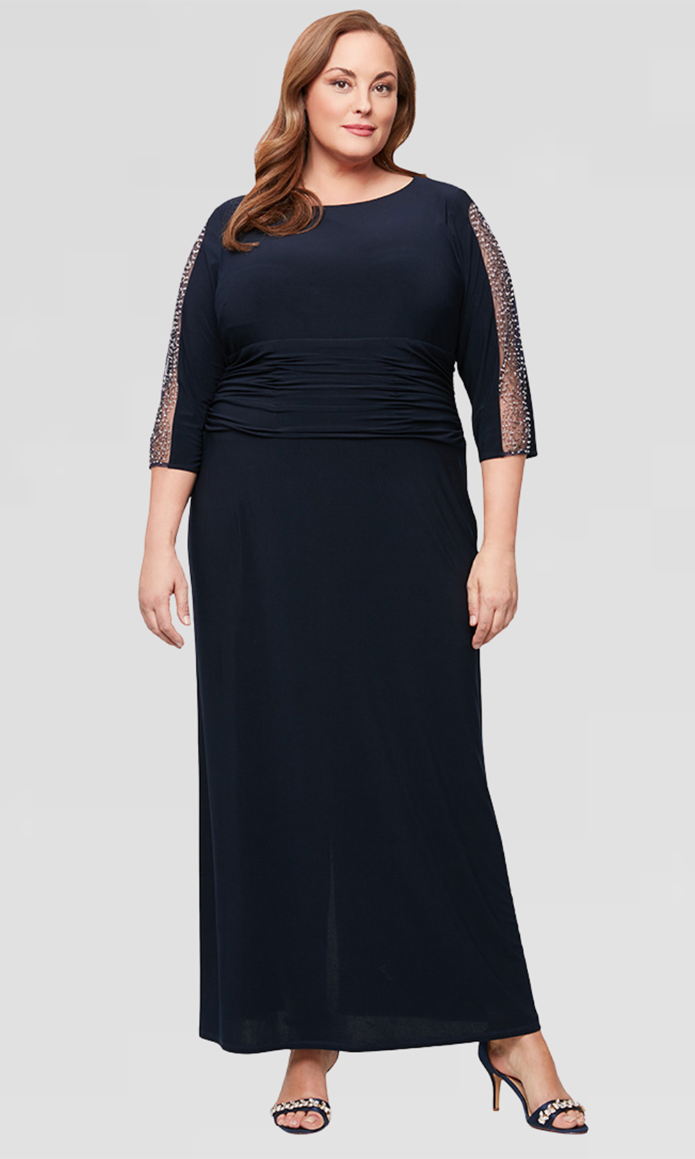 SL Fashions Embellished Sleeve Ruched Gown - Blk SL Fashions Embellished Sleeve Ruched Gown - Blk