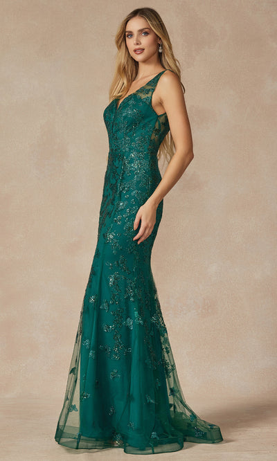 Juliet Dresses 294 - V-Neckline Embellished Fitted Gown Prom Dresses