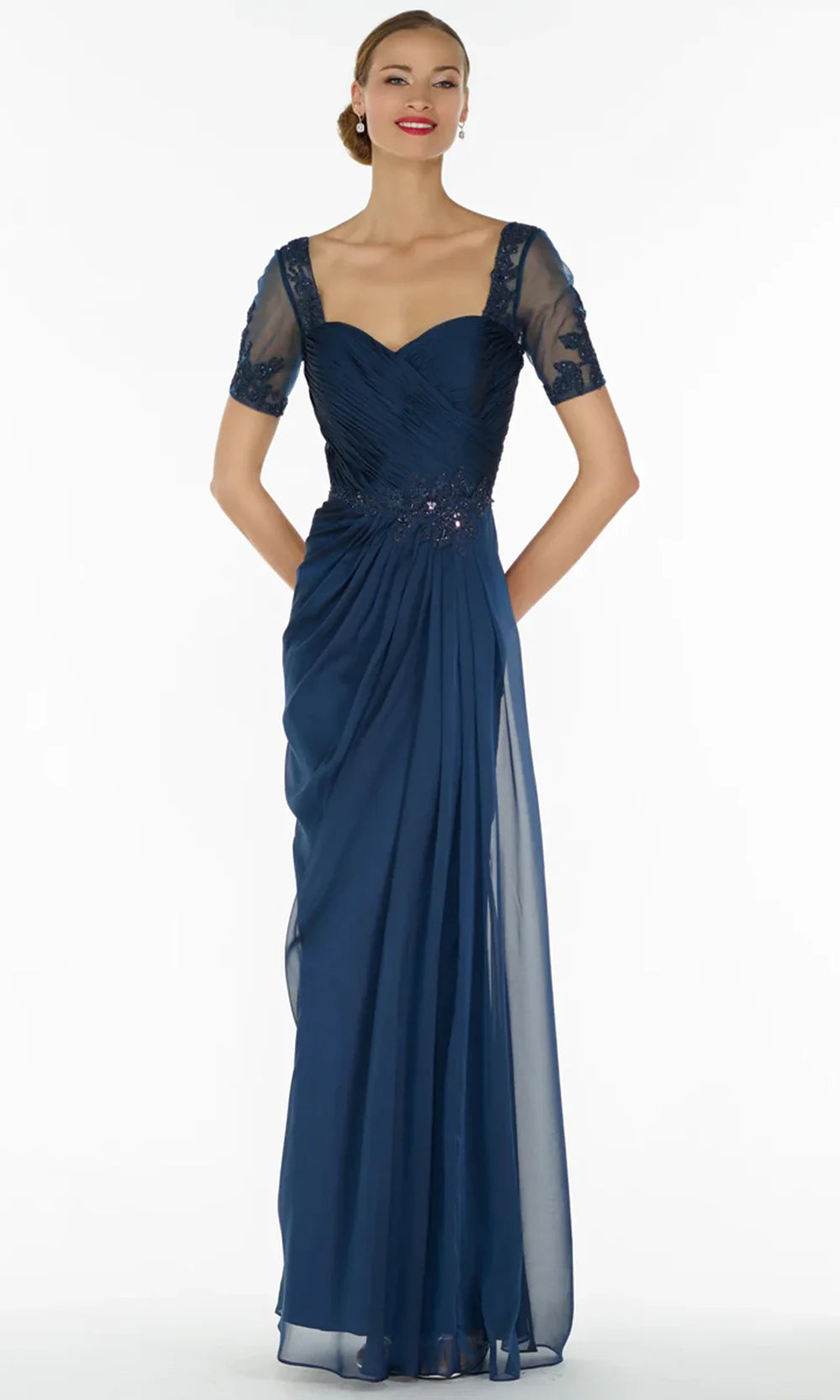 Alyce Paris 29580 - Ruched Beaded Applique Chiffon Dress