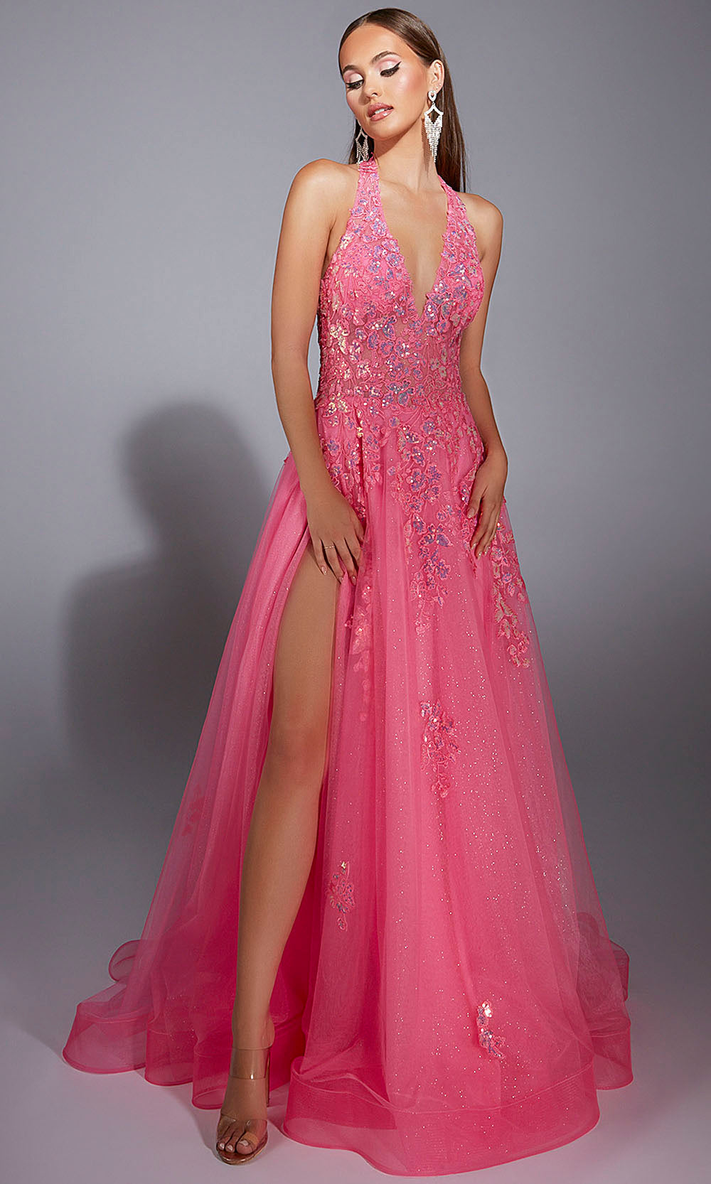 Aerie Couture 296 - Halter Neck Formal Dress with Leg Slit Prom Dresses