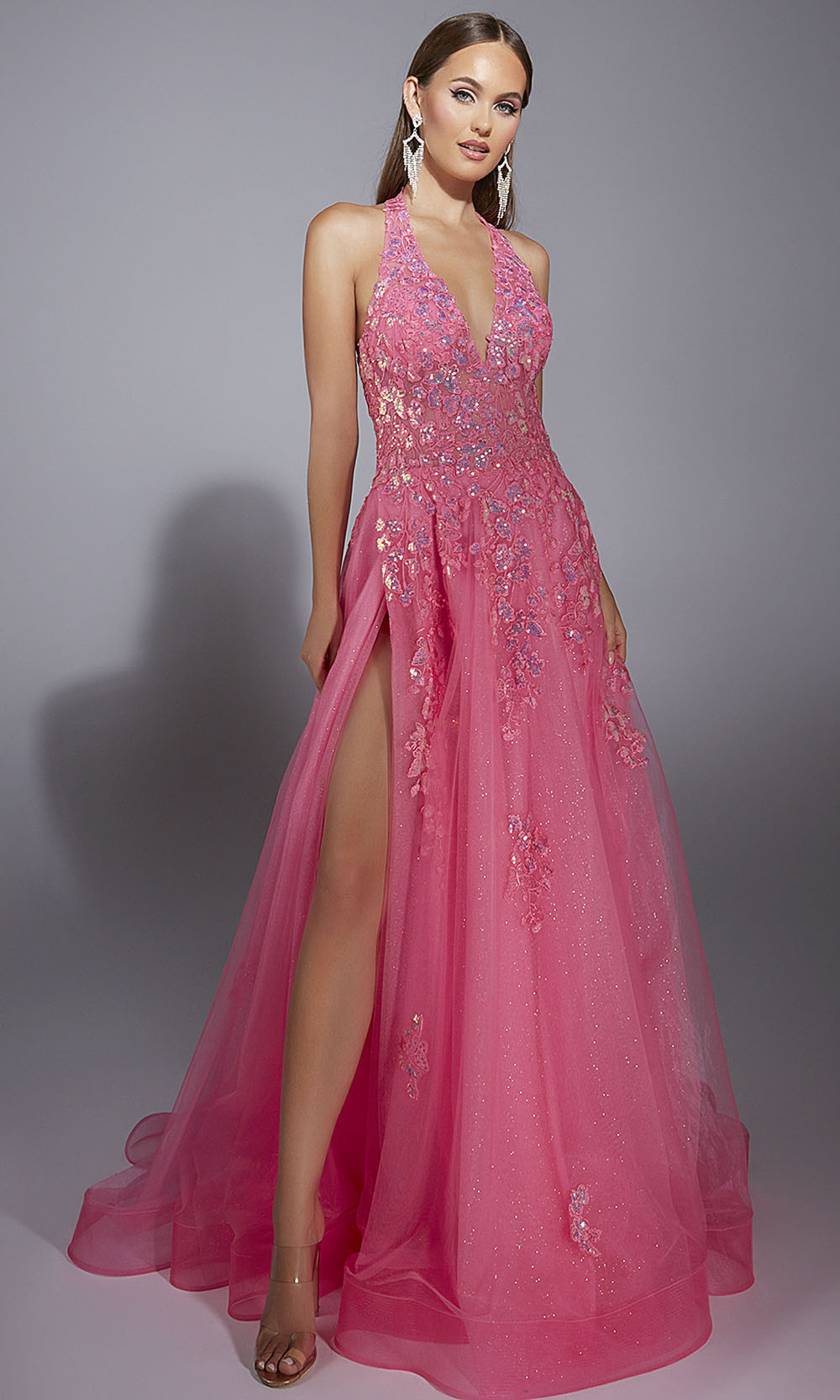 Aerie Couture 296 - Halter Neck Formal Dress with Leg Slit Prom Dresses