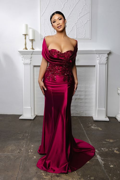 May Queen MQ2174 - Draped Sleeve Sweetheart Formal Gown