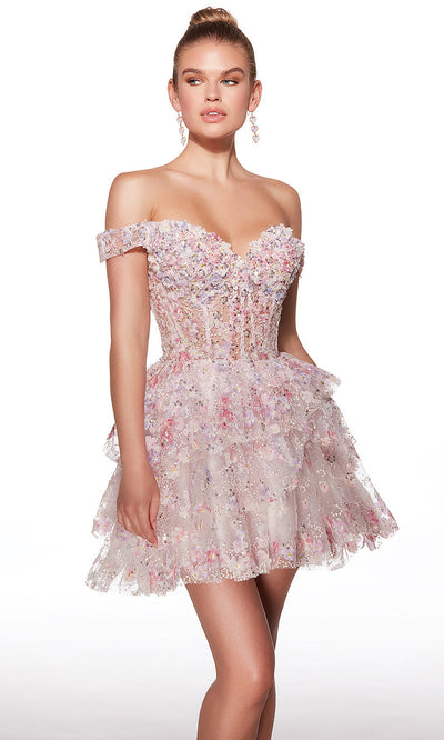 Alyce Paris 30016 - Floral Applique Halter Neckline Mini Dress Cocktail Dresses