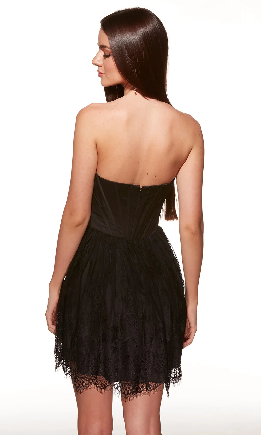 Alyce Paris 30011 - Pearl Trim Corset Mini Lace Dress Cocktail Dresses