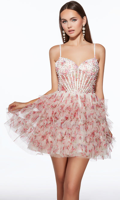 Alyce Paris 30013 - Beaded Corset Sleeveless Dress with Ruffles Cocktail Dresses