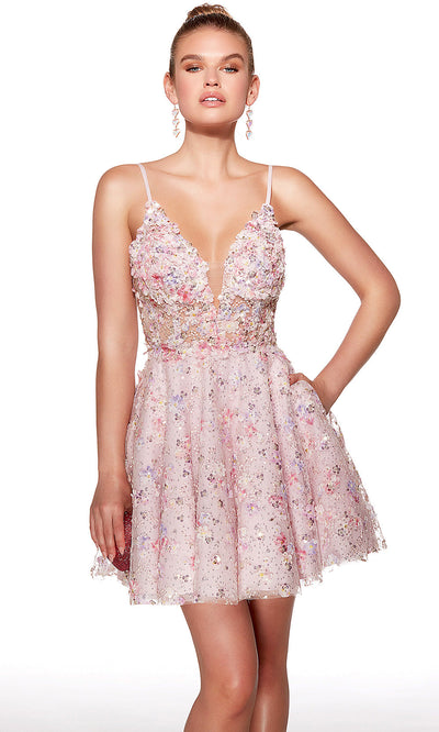 Alyce Paris 30017 - Multicolor Floral Applique Sleeveless Dress Cocktail Dresses