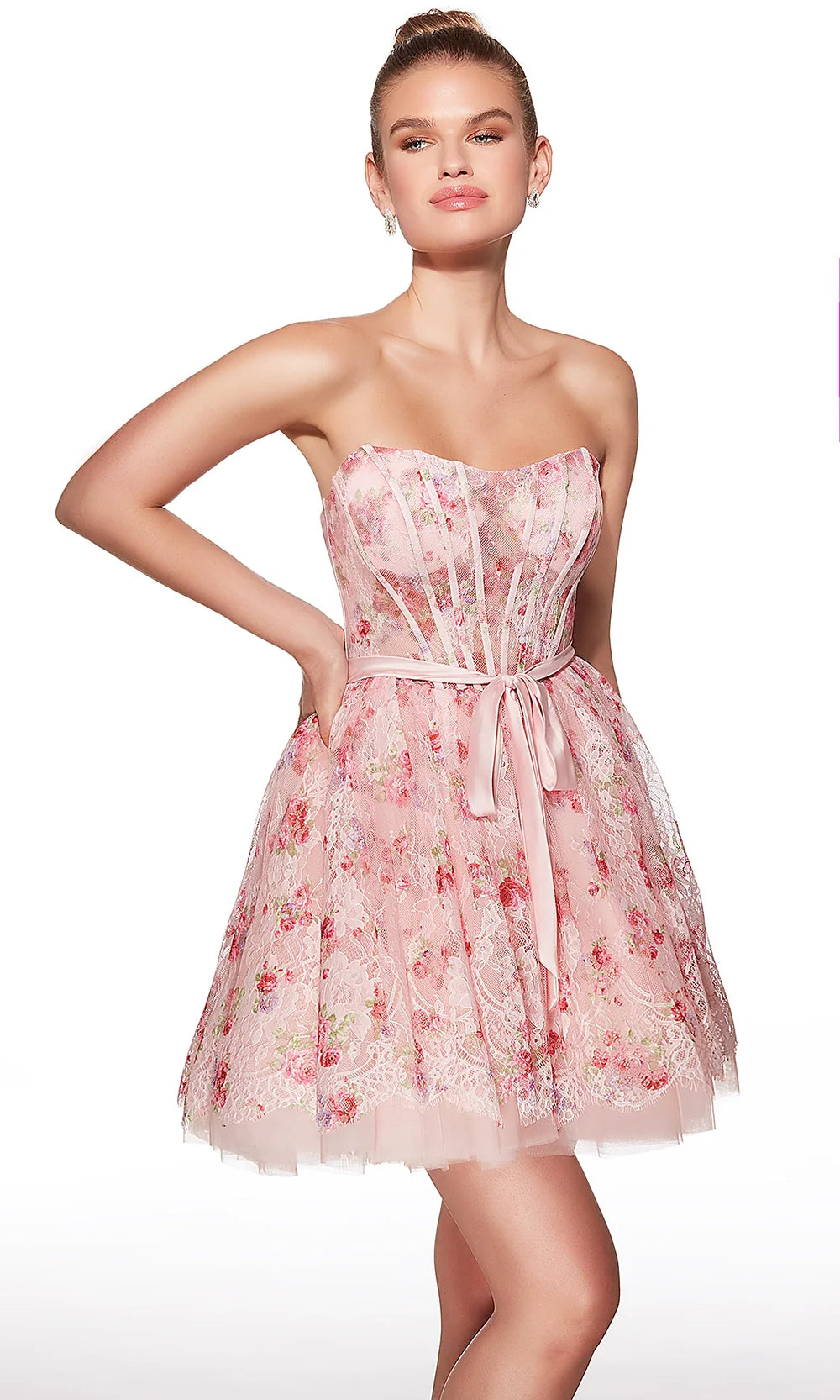 Alyce Paris 30019 - Short Lace A-Line Dress with Bow Waist Cocktail Dresses