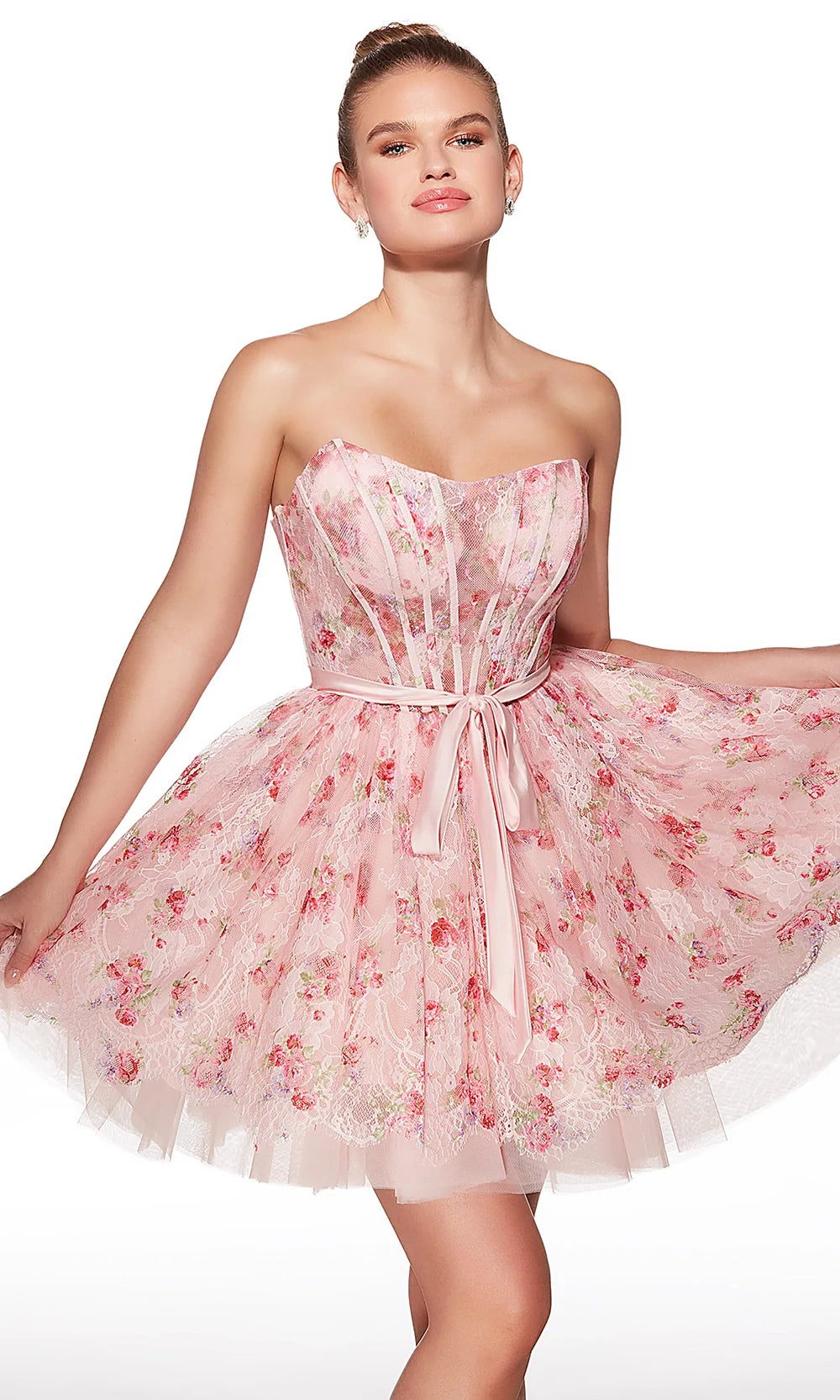 Alyce Paris 30019 - Short Lace A-Line Dress with Bow Waist Cocktail Dresses