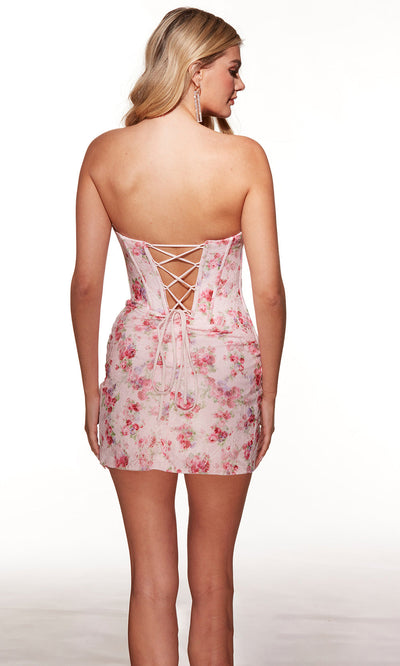 Alyce Paris 30031 - Floral Lace Print Corset Mini Dress Cocktail Dresses