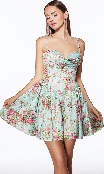 Alyce Paris 30043 - Cowl Neck Printed Cocktail Dress Cocktail Dresses