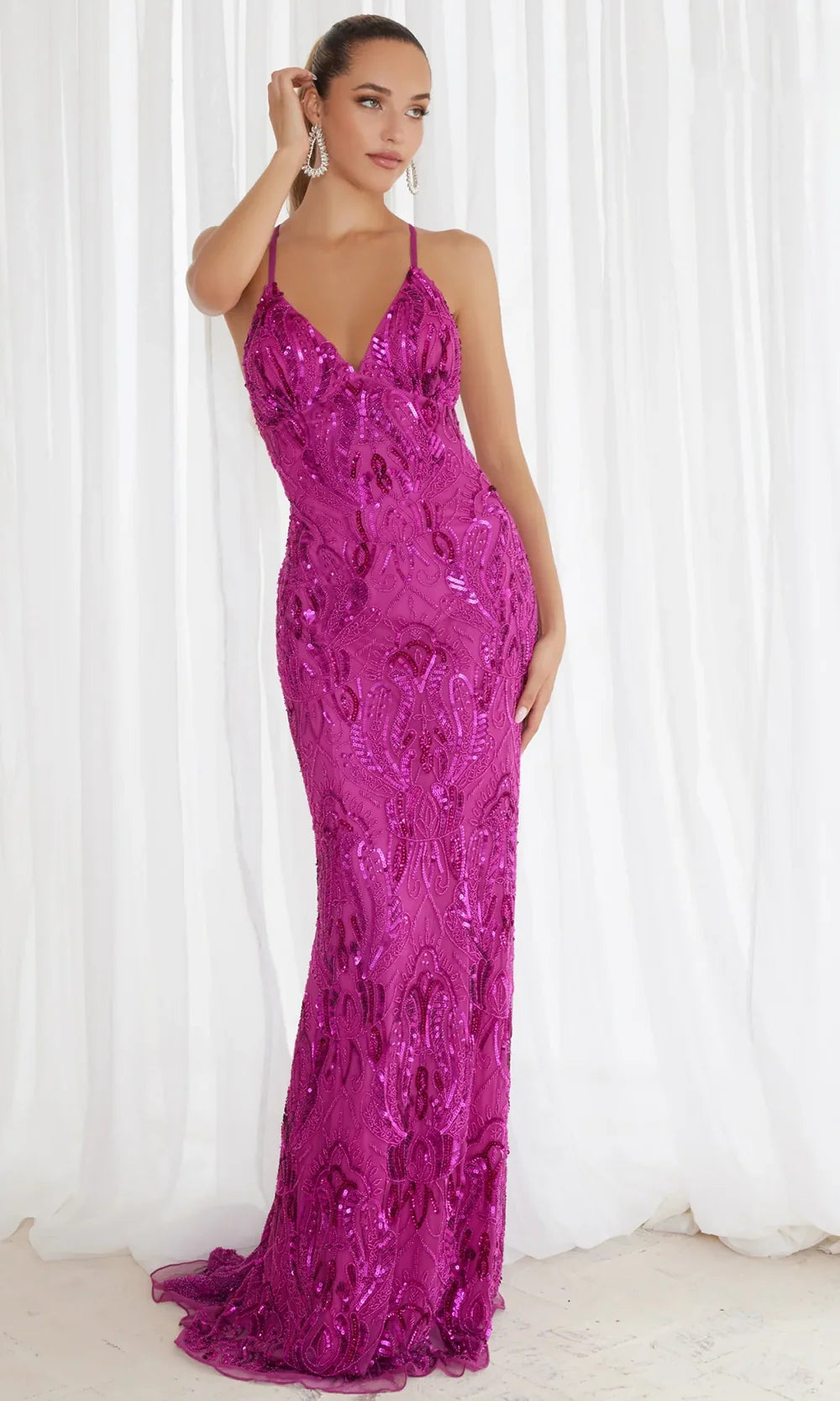 Chandalier 30047 - Fitted Evening Dress with Front Slit Prom Dresses