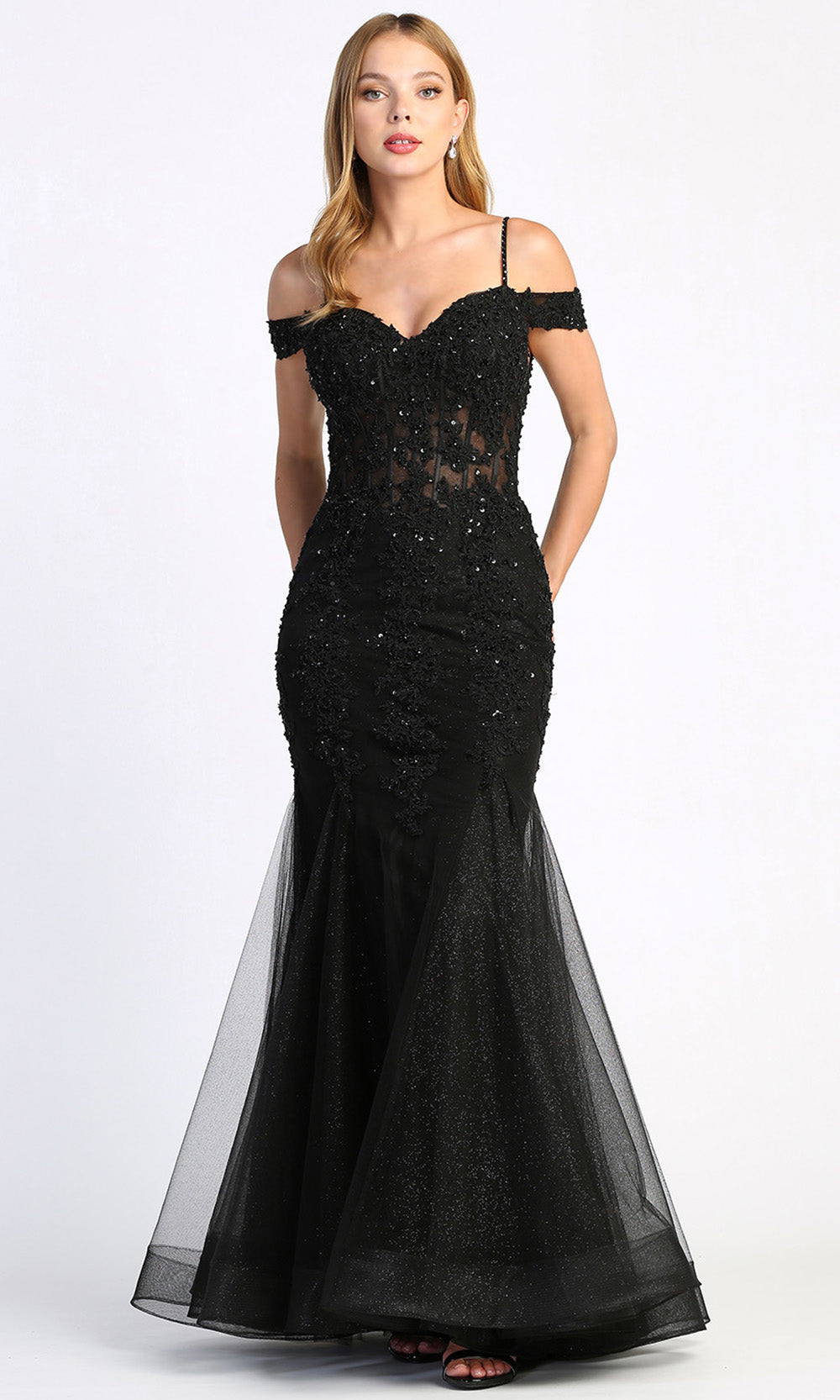 Adora Design 3005 - Mermaid Skirt Beaded Applique Prom Dress Bridesmaid Dresses in Black  