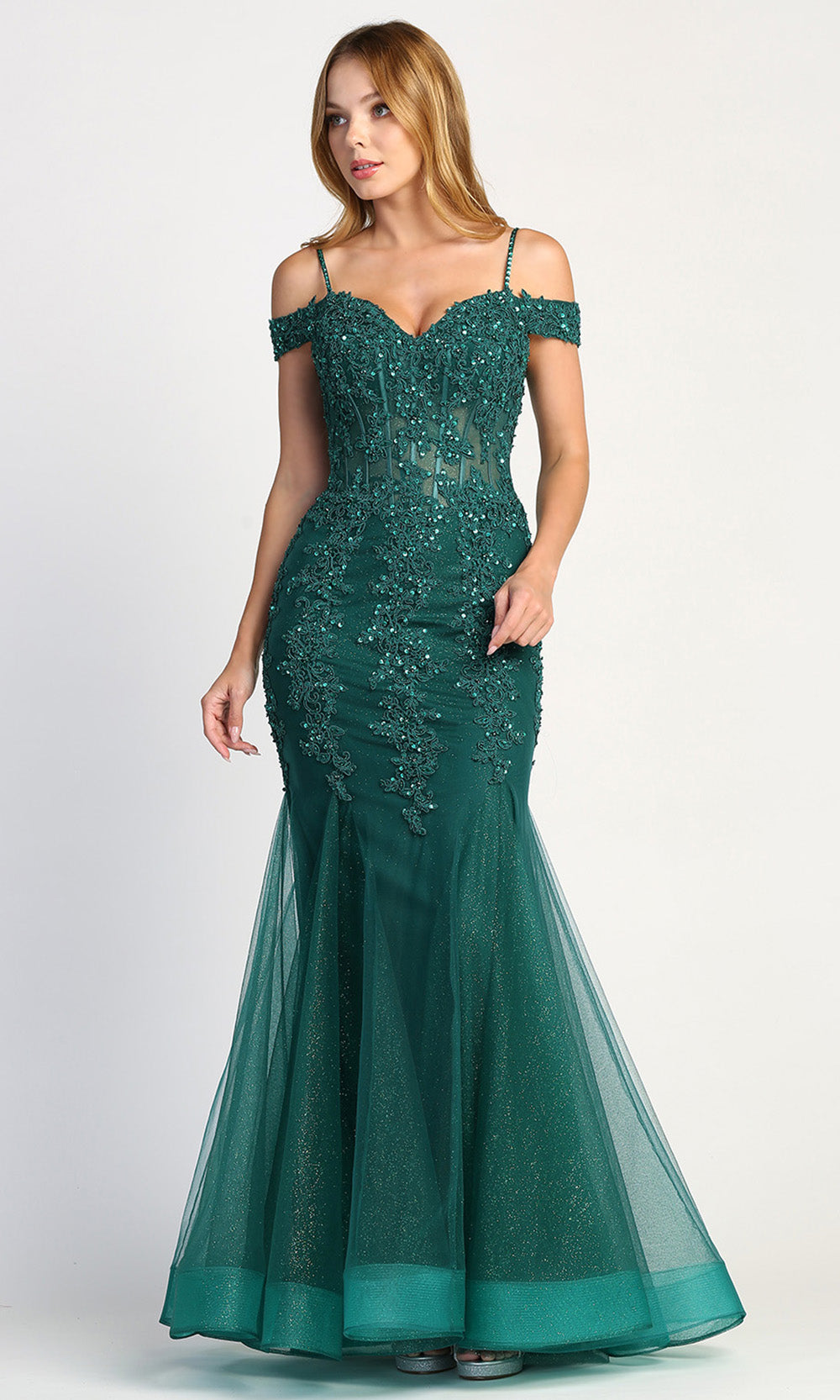 Adora Design 3005 - Mermaid Skirt Beaded Applique Prom Dress Bridesmaid Dresses in Green  