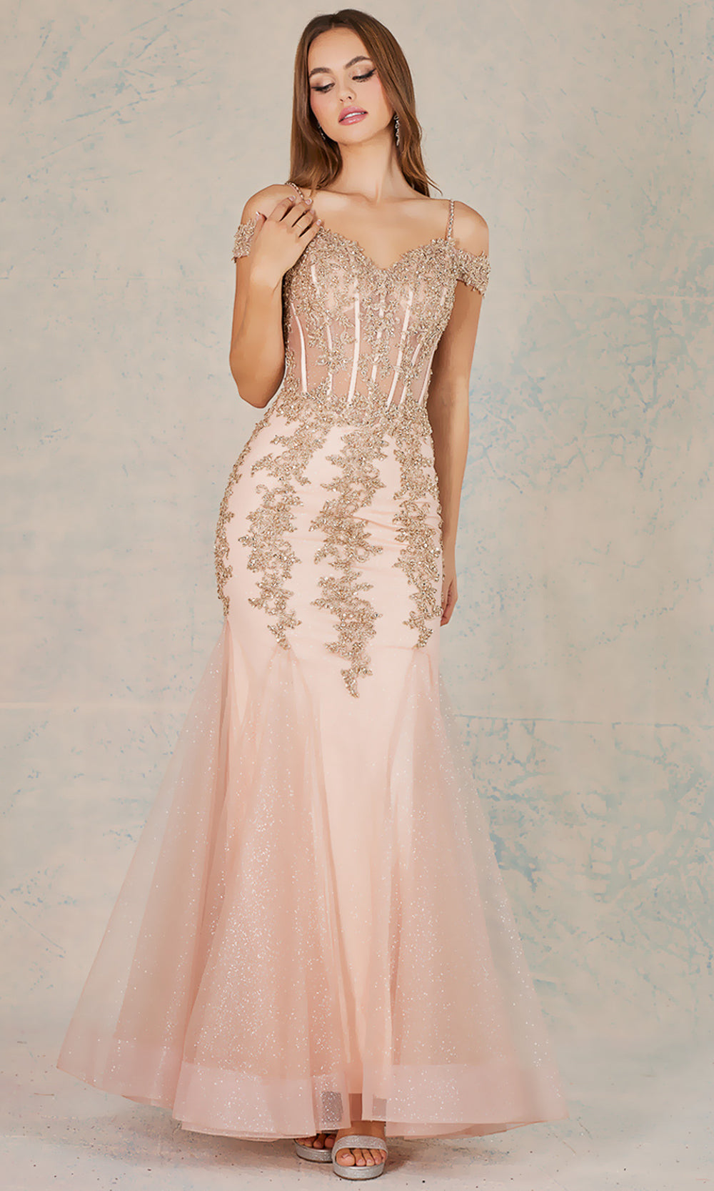 Adora Design 3005 - Mermaid Skirt Beaded Applique Prom Dress Bridesmaid Dresses in Pink  