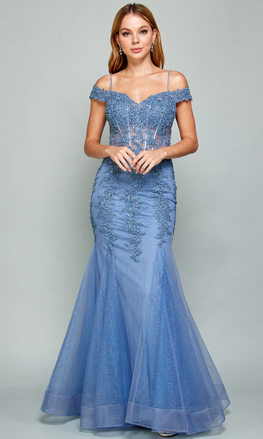 Adora Design 3005 - Mermaid Skirt Beaded Applique Prom Dress Bridesmaid Dresses in Blue  