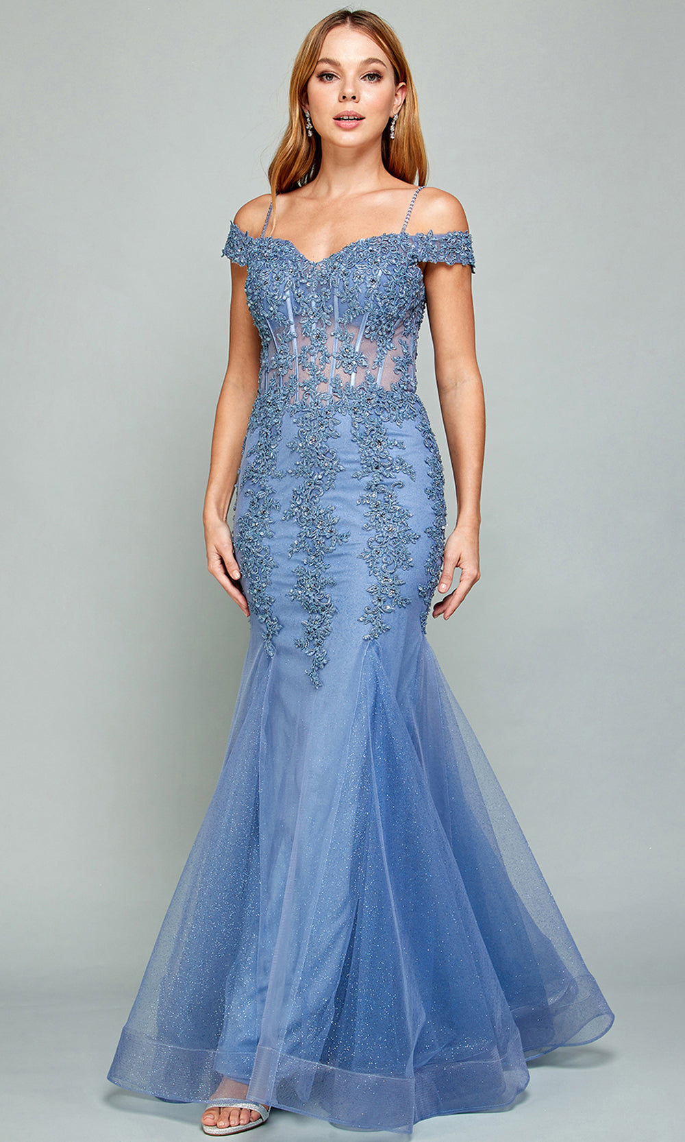 Adora Design 3005 - Mermaid Skirt Beaded Applique Prom Dress Bridesmaid Dresses in Blue  