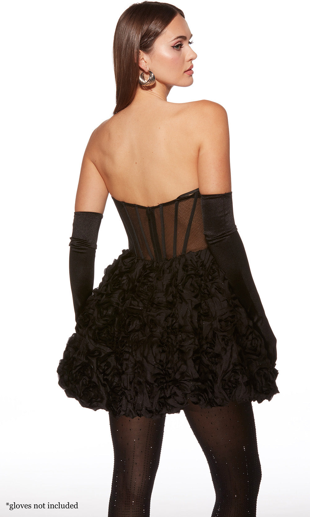 Alyce Paris 30077 - 3D Rose Satin Sheer Corset Mini Dress Cocktail Dresses