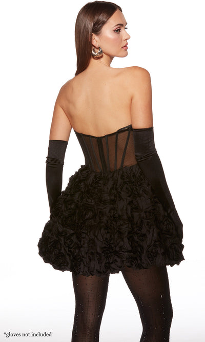 Alyce Paris 30077 - 3D Rose Satin Sheer Corset Mini Dress Cocktail Dresses