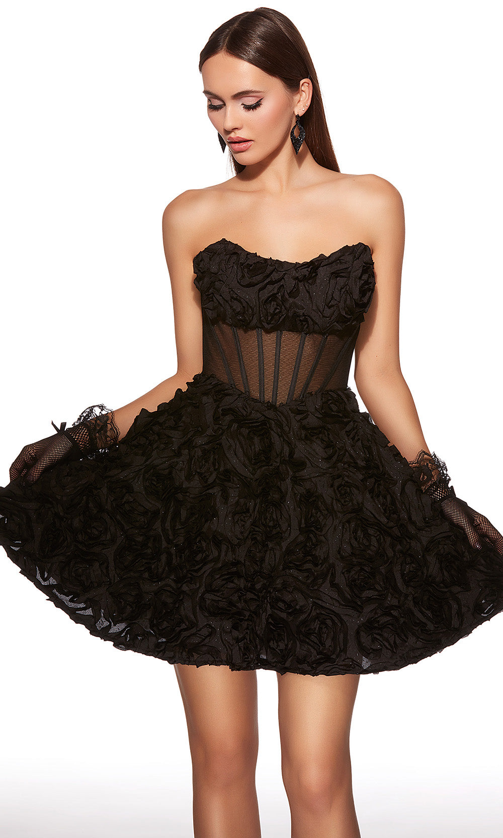 Alyce Paris 30079 - 3D Rosette Scoop Neckline Mini Dress Cocktail Dresses