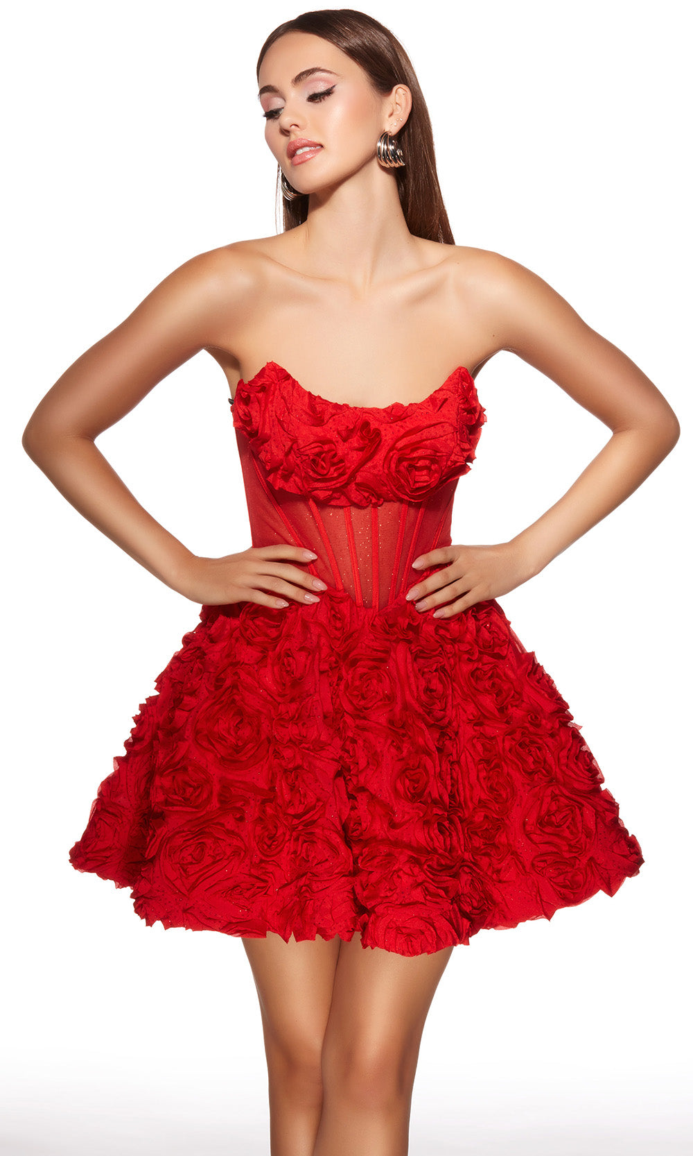 Alyce Paris 30079 - 3D Rosette Scoop Neckline Mini Dress Cocktail Dresses
