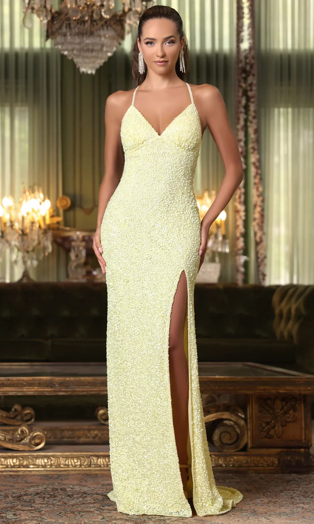 Chandalier 30086 - Fitted Sequin Dress with Front Slit Prom Dresses