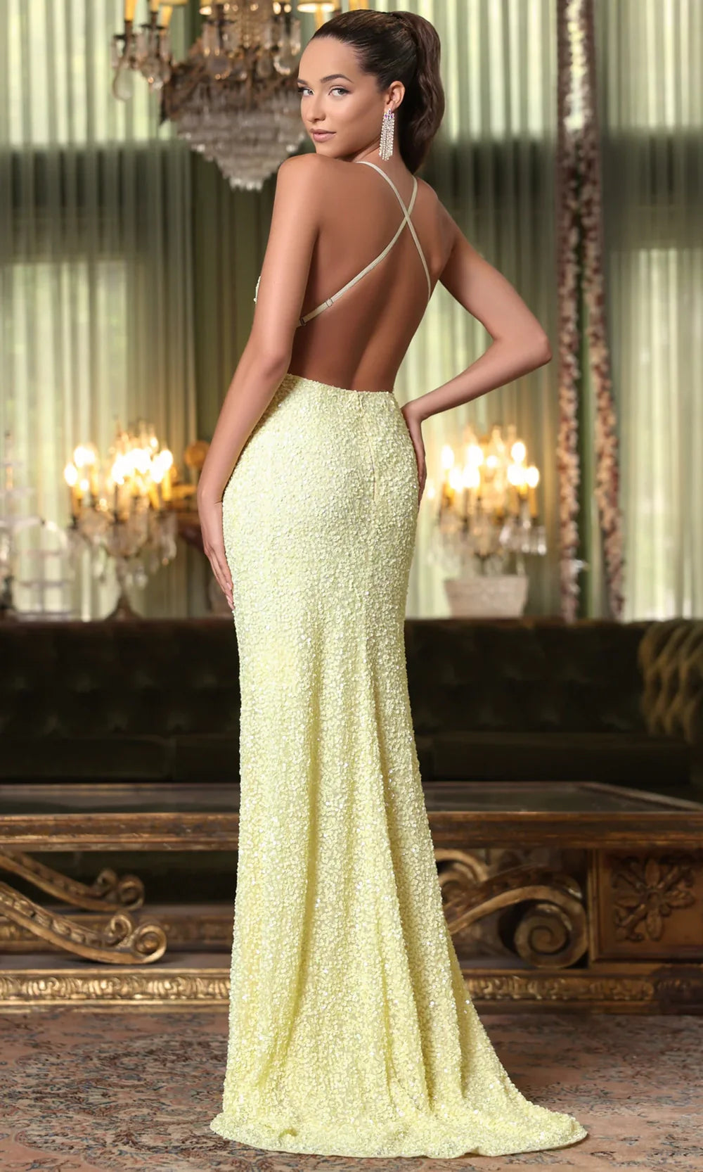 Chandalier 30086 - Fitted Sequin Dress with Front Slit Prom Dresses