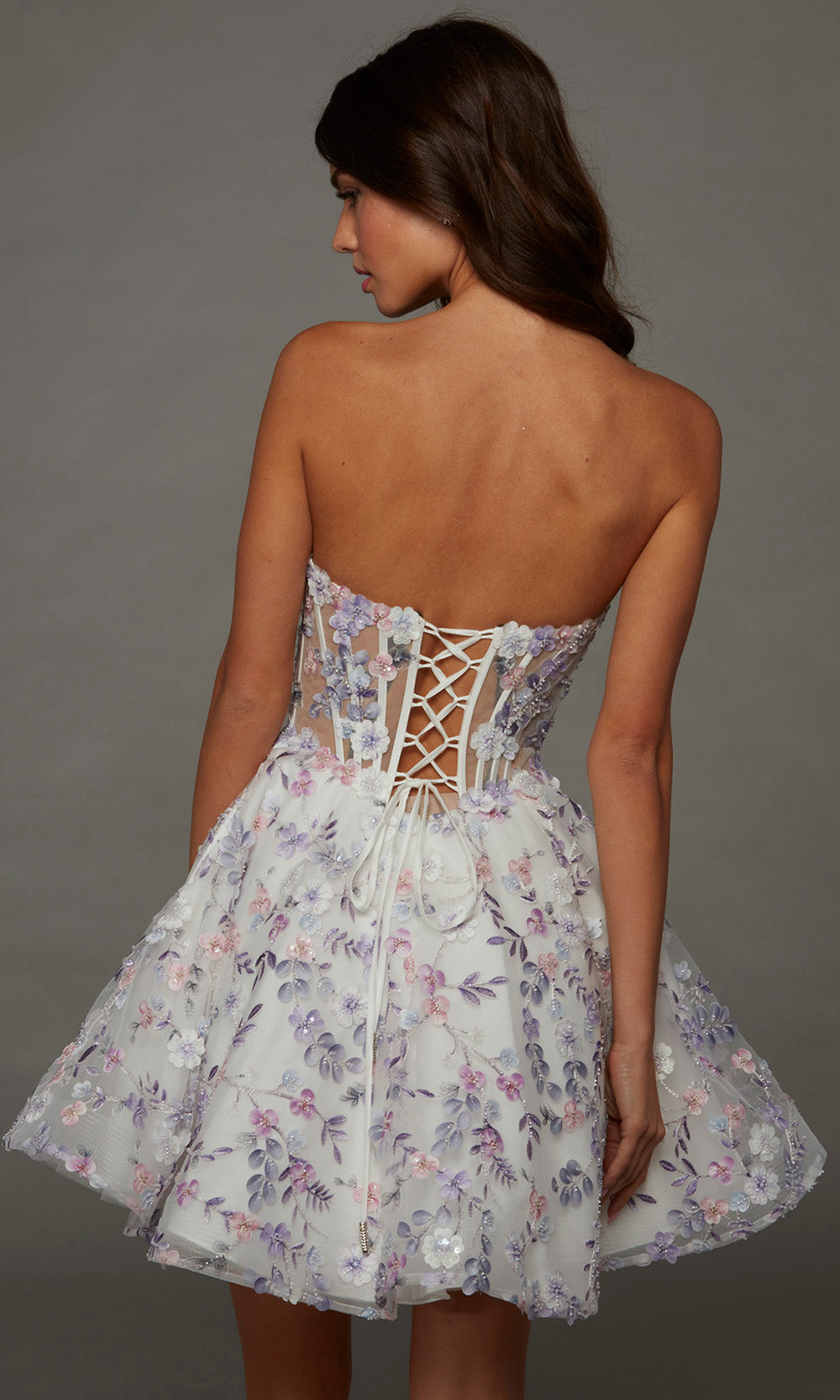 Alyce Paris 30086 - Sweetheart Floral Bodice A-Line Dress Special Occasion Dress in Purple and White