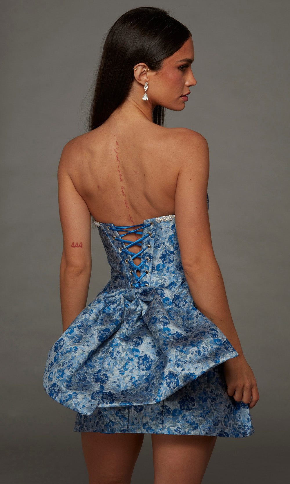 Alyce Paris 30099 - Crystal Trim Bow Back A-Line Dress Special Occasion Dress in Blue and Multi