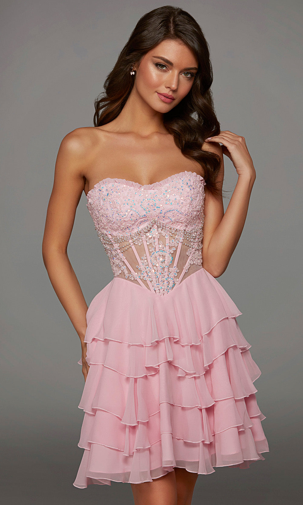 Alyce Paris 30104 - Tiered Ruffle Sweetheart Short Dress Special Occasion Dress in Pink  
