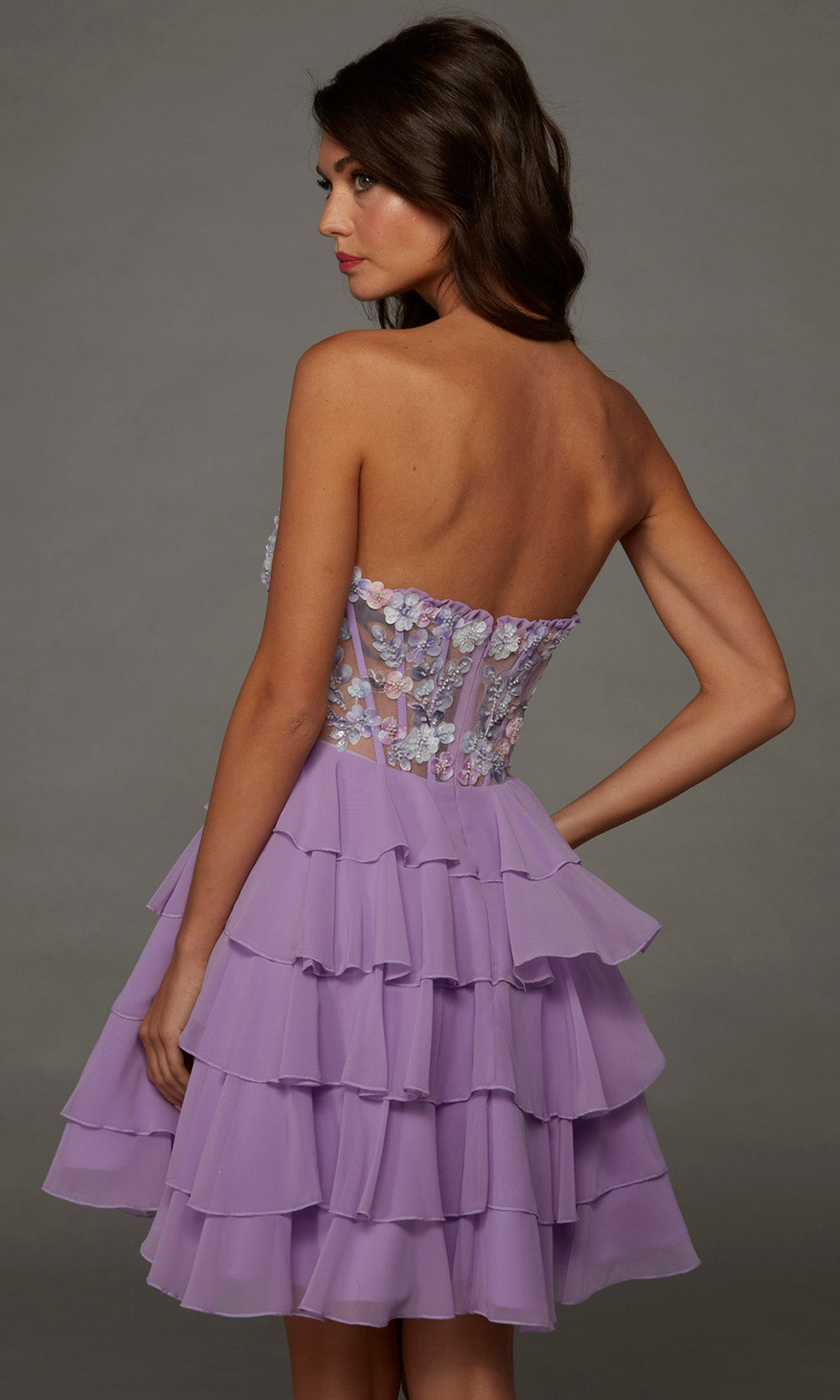 Alyce Paris 30109 - Sweetheart Neck Floral Chiffon Dress Special Occasion Dress in Purple  
