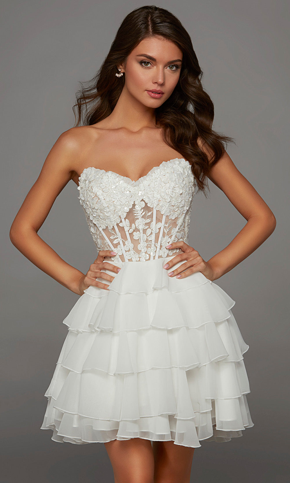 Alyce Paris 30109 - Sweetheart Neck Floral Chiffon Dress Special Occasion Dress in White  
