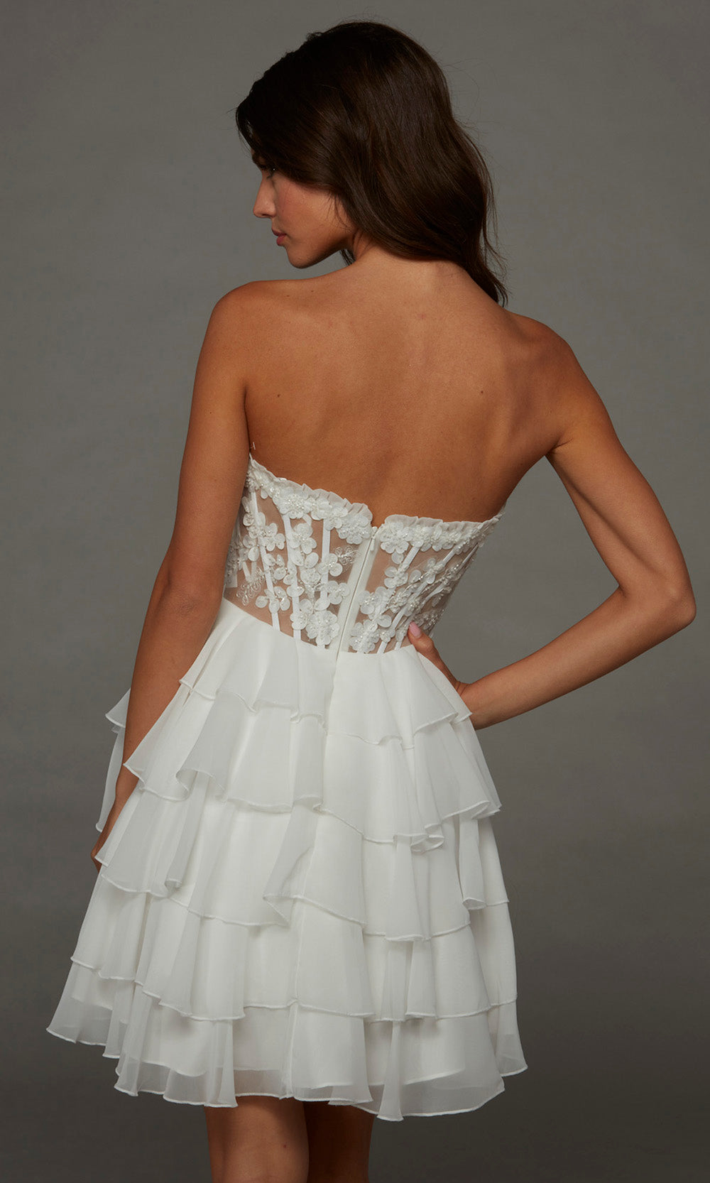Alyce Paris 30109 - Sweetheart Neck Floral Chiffon Dress Special Occasion Dress in White  