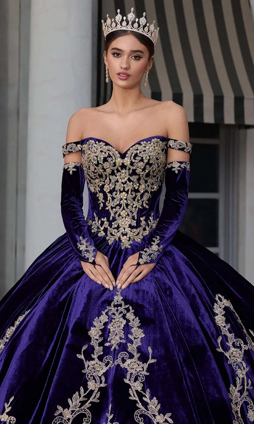 purple velvet embroidered dress Ashley Lauren 30110 - Long Velvet Ballgown Dress